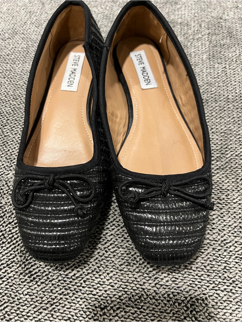 Steve Madden Black Quilted Ballet Flats with Bow